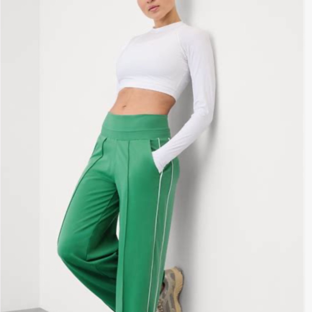 Athleta Green Track Pants with White Stripe